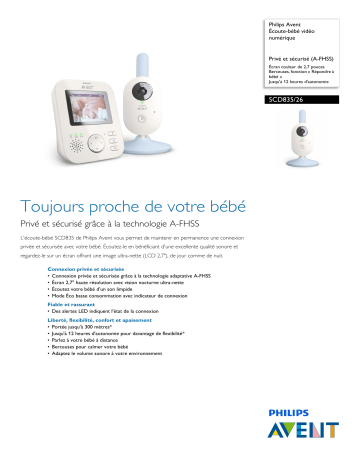 Product information | Philips Avent SCD835/26 Babyphone Product fiche | Fixfr