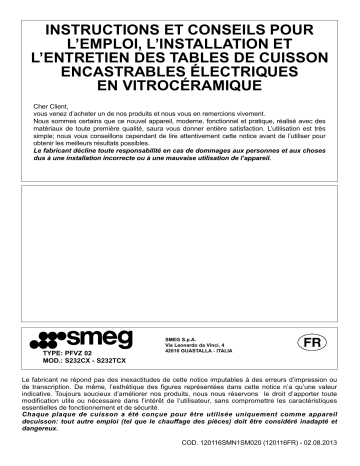 Manuel du propriétaire | Smeg S232CX Table vitrocéramique Owner's Manual | Fixfr