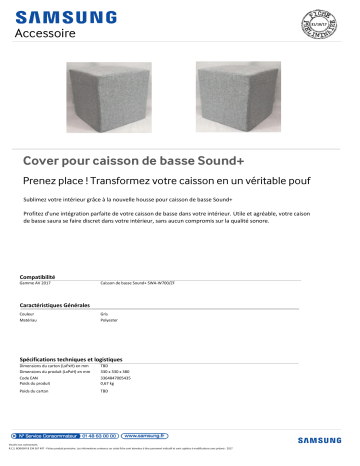 Product information | Samsung Cover pour caisson de basse Sound+ Housse Product fiche | Fixfr