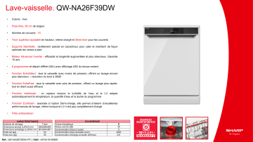 Product information | Sharp QW-NA26F39DW Lave vaisselle 60 cm Product fiche | Fixfr