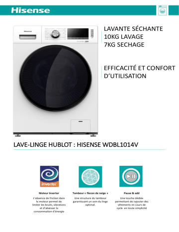 Product information | Hisense WDBL1014V Lave linge séchant hublot Product fiche | Fixfr