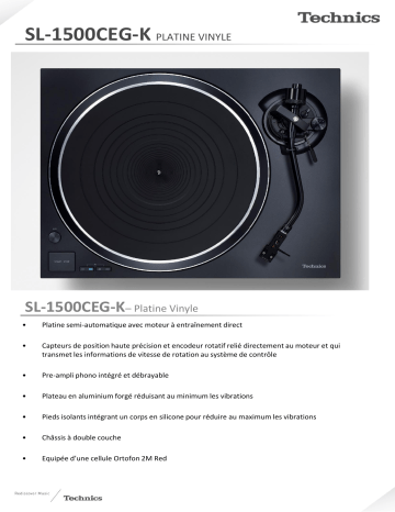 Product information | Technics SL-1500CEG-K noir Platine vinyle Product fiche | Fixfr