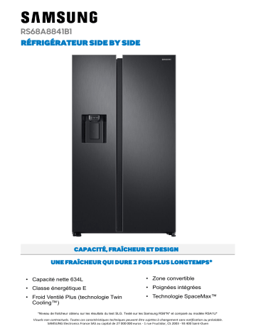 Product information | Samsung RS68A8841B1 Réfrigérateur 2 portes Product fiche | Fixfr