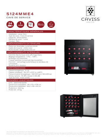 Product information | Caviss S124MME4 Cave à vin de service Product fiche | Fixfr