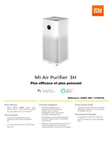 Product information | Xiaomi Mi Air Purifier 3H EU connecté Purificateur d'air Product fiche | Fixfr