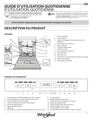 Manuel du propriétaire | Whirlpool WFO3T133P6.5PX 6ème SENS Lave vaisselle 60 cm Owner's Manual | Fixfr