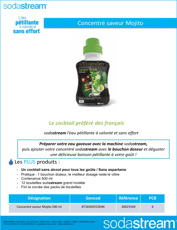 Product information | Sodastream MOJITO 500ml Concentré Product fiche | Fixfr