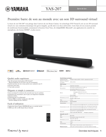Product information | Yamaha YAS207 noir Barre de son Product fiche | Fixfr