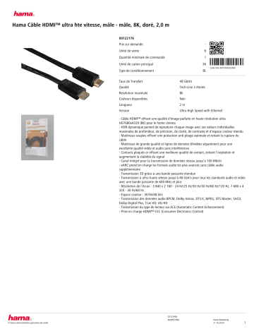 Product information | Hama Or 2M Câble HDMI Product fiche | Fixfr