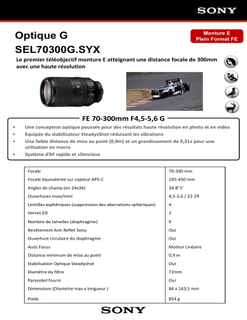 Product information | Sony FE 70-300MM f/4.5-5.6 G oss Noir Objectif pour Reflex Plein Format Product fiche | Fixfr
