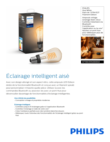 Product information | Philips HW 9W Filament Edison E27x1 Ampoule connectée Product fiche | Fixfr