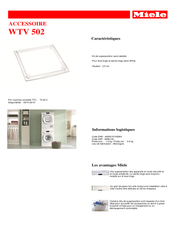 Product information | Miele WTV 502 Kit de superposition Product fiche | Fixfr
