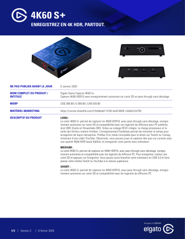 Product information | Elgato Game Capture 4k 60S+ Boitier enregistreur Product fiche | Fixfr