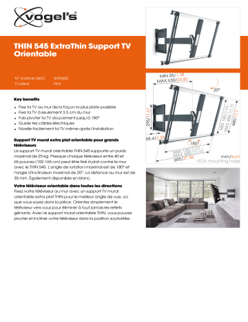 Product information | Vogel's Thin 545 noir 40-65P Support mural TV Product fiche | Fixfr