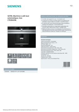 Siemens CT636LES6 HOME CONNECT Expresso encastrable Product fiche