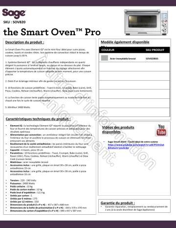 Product information | Sage Appliances Smart Oven Pro Mini four Product fiche | Fixfr