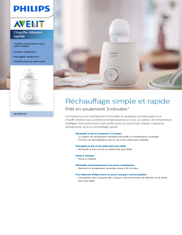 Product information | Philips Avent SCF358/00 Chauffe biberon Product fiche | Fixfr
