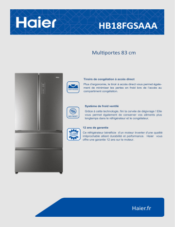 Product information | Haier HB18FGSAAA Réfrigérateur multi portes Product fiche | Fixfr