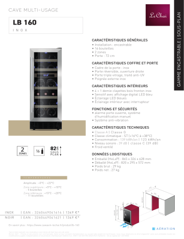 Product information | LE CHAI LB160 Cave à vin encastrable Manuel utilisateur | Fixfr