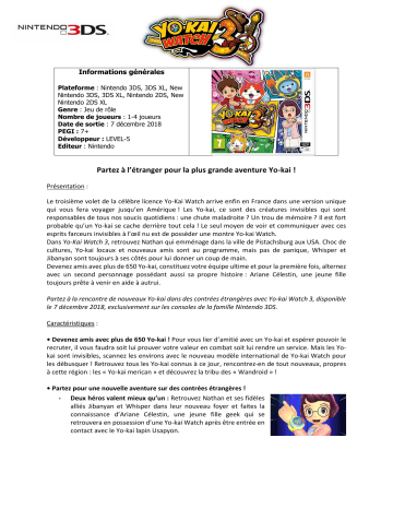 Product information | Nintendo Yo-Kai Watch 3 Jeu 3DS Product fiche | Fixfr