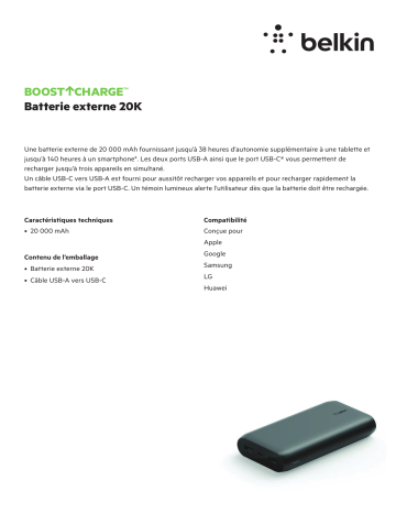 Product information | Belkin 20 000 mAH 2xUSB blanc Batterie externe Product fiche | Fixfr