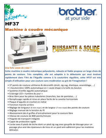 Product information | Brother HF37 Machine à coudre Product fiche | Fixfr