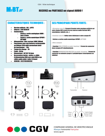 Product information | CGV Bluetooth MyBT_RT Adaptateur bluetooth Product fiche | Fixfr