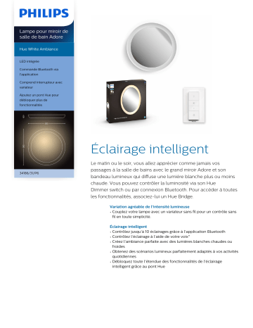 Product information | Philips Hue ADORE Miroir lumineux sdb 40W BT Luminaire Product fiche | Fixfr