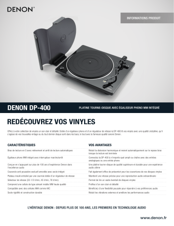 Product information | Denon DP400 Noire Platine vinyle Product fiche | Fixfr
