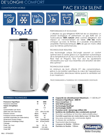 Product information | Delonghi PAC EX 124 ECO SILENT Climatiseur Product fiche | Fixfr