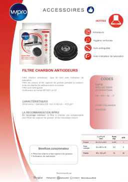 Wpro CHF30 Filtre hotte Product fiche