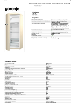 Gorenje ORB153C-L Réfrigérateur 1 porte Product fiche