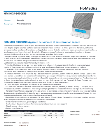Product information | Sleep Therapy HM HDS-9000DIS Sommeil Profond Générateur de bruits blancs Product fiche | Fixfr