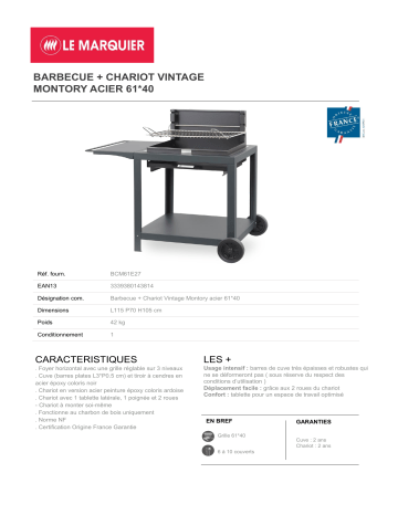 Product information | Le Marquier + chariot Vintage Montory Acier Barbecue charbon Product fiche | Fixfr