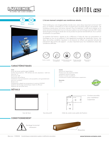 Product information | Lumene CAPITOL HD 240 C MANUAL SCREEN Ecran de projection Product fiche | Fixfr