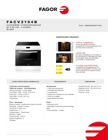 Product information | Fagor FACV2104B Cuisinière vitrocéramique Product fiche | Fixfr
