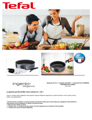 Product information | Tefal Ingenio elegance 26 cm + cv + pgnée Sauteuse Product fiche | Fixfr