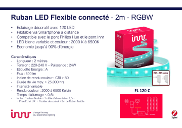 Product information | Innr Ruban LED Connecté Couleur 2m 2000-6500K Bandeau LED Product fiche | Fixfr