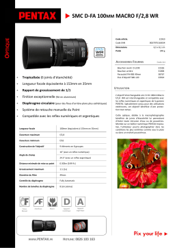 Pentax SMC DFA 100mm f/2.8 Macro WR Objectif pour Reflex Product fiche