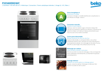 Product information | Beko FSS56000GWC Cuisinière électrique Manuel utilisateur | Fixfr