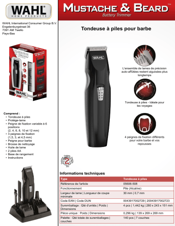 Product information | Wahl Mustache and beard 5606 508 Tondeuse barbe Product fiche | Fixfr