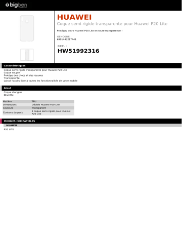 Product information | Huawei P20 Lite Transparent Coque Product fiche | Fixfr