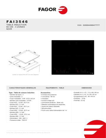 Product information | Fagor FAI3546 Table induction Product fiche | Fixfr