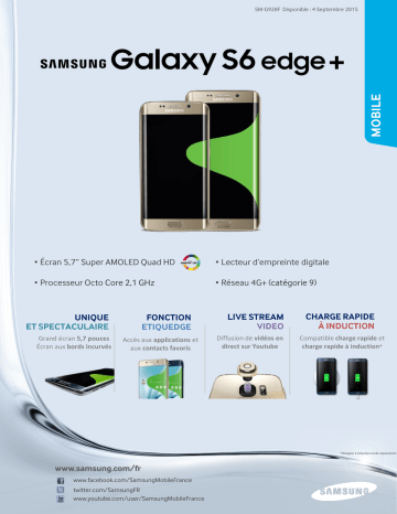 Product information | Samsung Galaxy S6 Edge+ 32 Noir Smartphone Product fiche | Fixfr