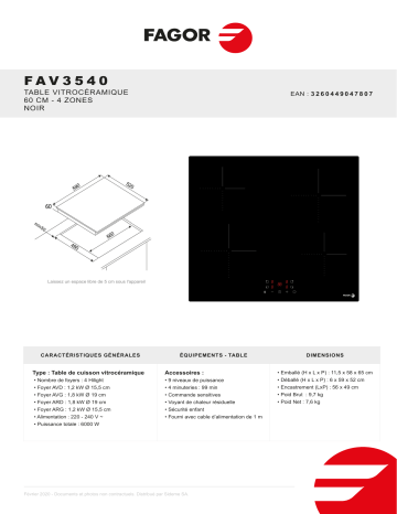 Product information | Fagor FAV3540 Table vitrocéramique Product fiche | Fixfr