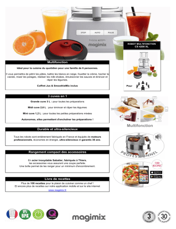 Product information | Magimix 4200XL BLANC + coffret Jus et smoothies Robot multifonction Manuel utilisateur | Fixfr