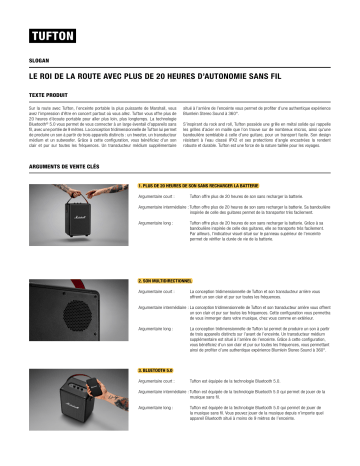 Product information | Marshall Tufton Noir EU Enceinte Bluetooth Product fiche | Fixfr