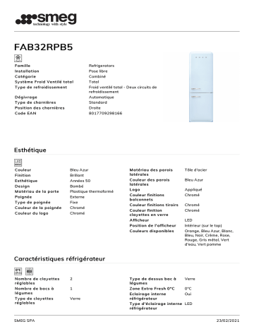 Product information | Smeg FAB32RPB5 Réfrigérateur combiné Product fiche | Fixfr