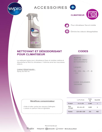 Product information | Wpro nettoyant pour climatiseur Access. climatisation Product fiche | Fixfr