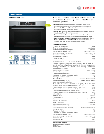 Product information | Bosch HBG676ES6 Série 8 Four encastrable Product fiche | Fixfr